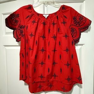 Crown & Ivy Red Flutter Sleeve Blouse Relaxed Fit